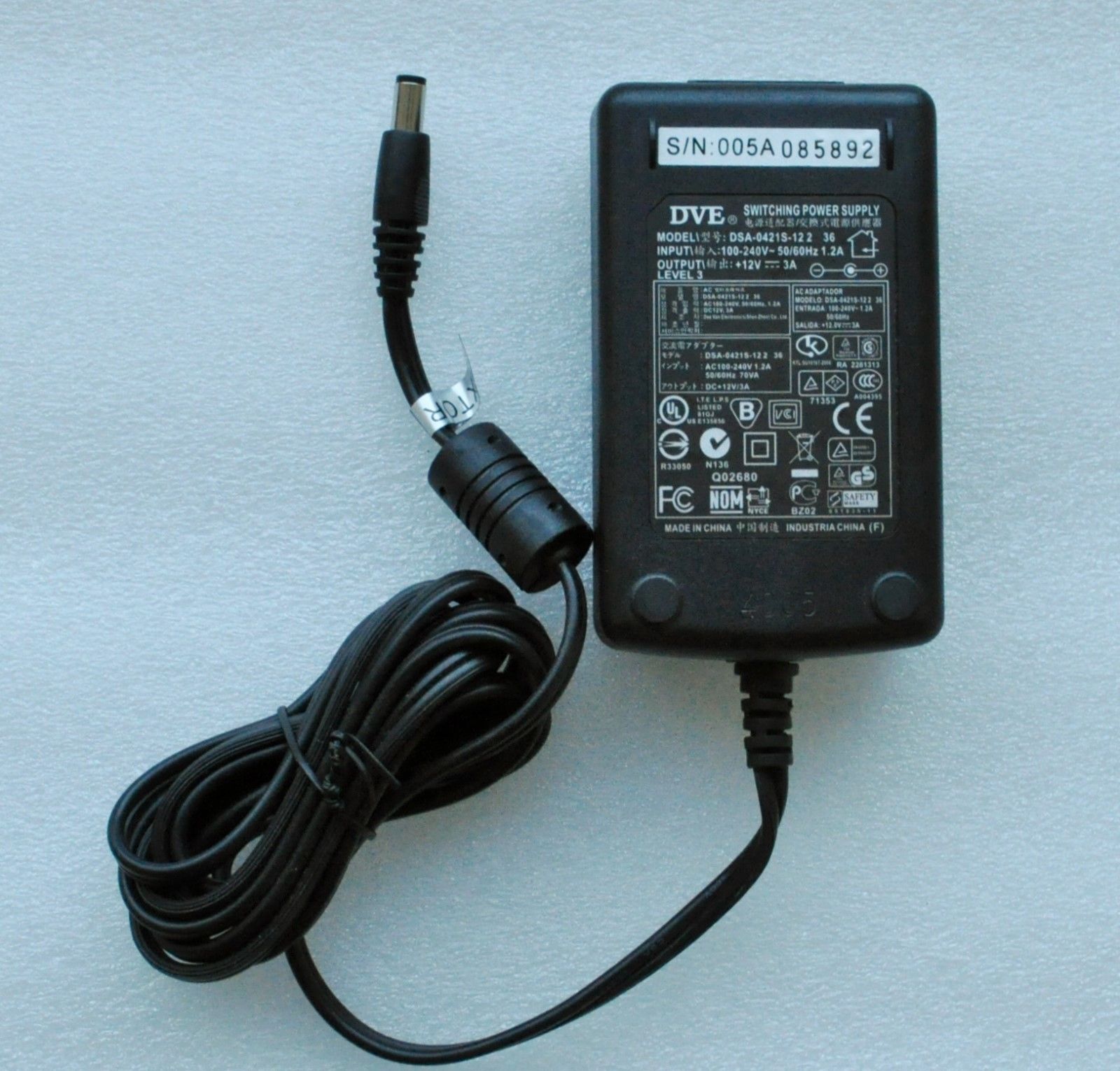 Genuine DVE DSA-0412S-12 12V 3A AC Adapter power supply 5.5mm*2.1mm